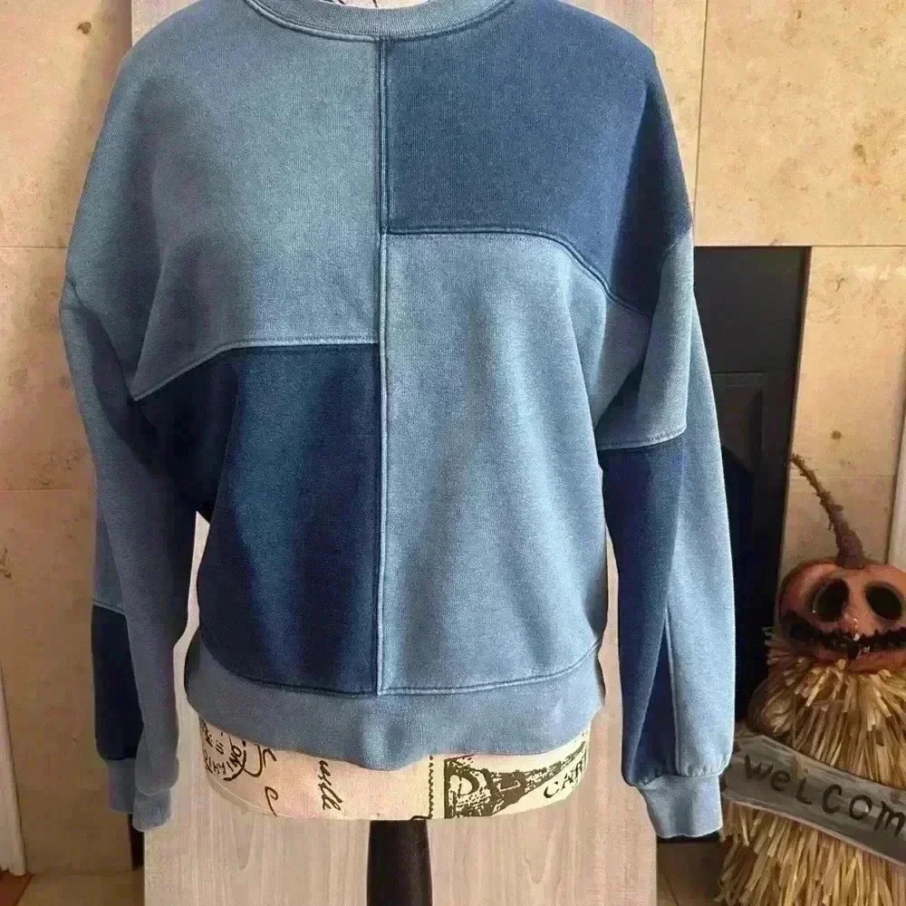 Madewell Indigo Dyed Patchwork Dark Sweatshirt. S… - image 1